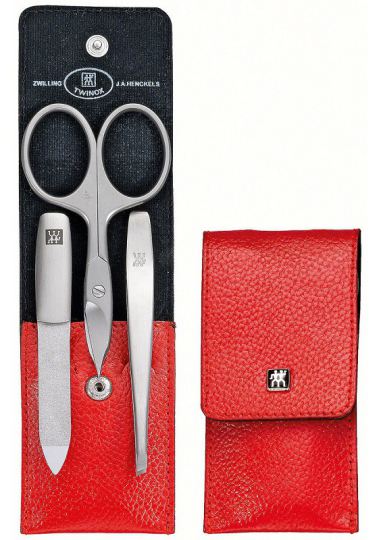 Twinox Calf Leather Manicure Pack, Red, 3 Pieces